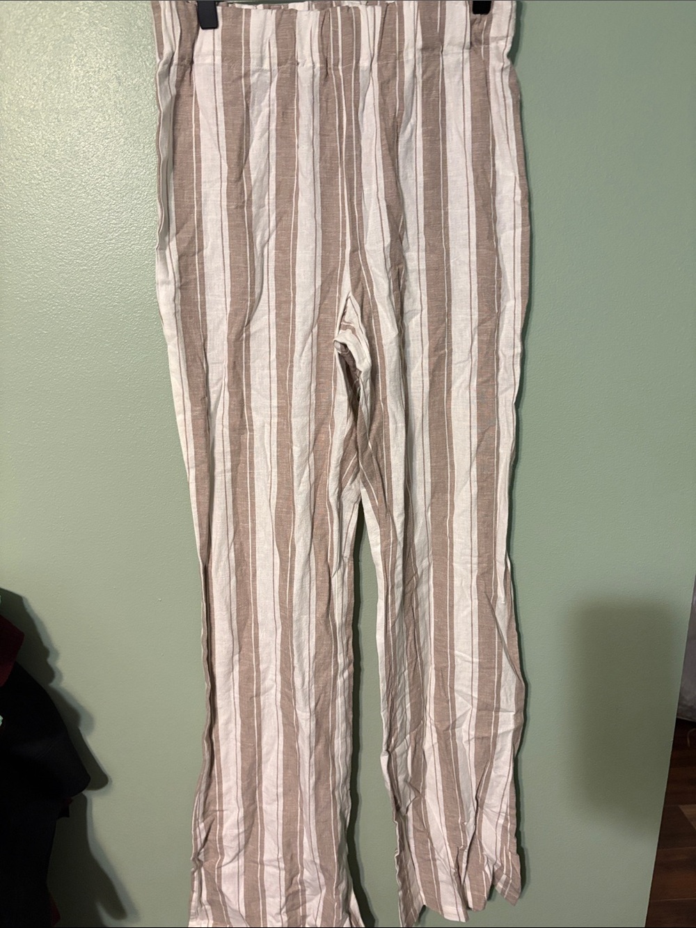 knot sisters Beige and White Vertical Stripe Wide-Leg Pants